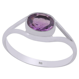 Amethyst Faceted  oval in bezel setting size 7
