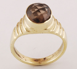 Mannen ring brass facet geslepen smokey Topaz maat19