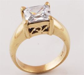 Mannen ring Brass ring met cubic Zirkonia in prong setting maat 18