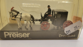 Preiser 1:87 koets met paardenspan en figuur ovp 452