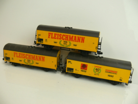 Fleischmann H0 Goederenwagons met opdruk: 40 Jahre Spur H0 + 100 Jahre Fleischmann DB