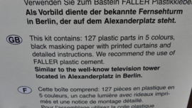 Faller 1:87 H0 bouwdoos Televisie toren Fernsehturm Berlin met functie OVP 130996
