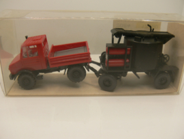 Wiking 1:87 H0 Mercedes Unimog met aanhanger teertransport ovp 40524