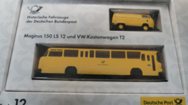 Brekina H0 1:87 Set Serie 12 Historische Fahrzeuge der Deutschen Bundespost  Magirus 150 LS 12 + VW T2 ovp