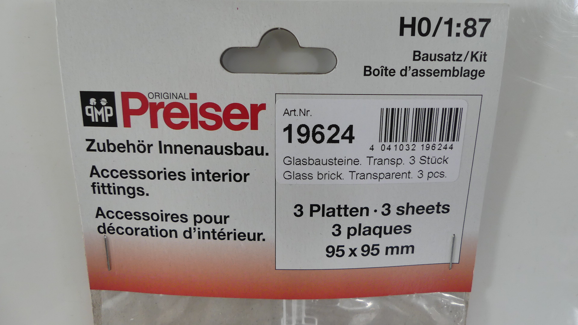 Preiser 1:87 H0 Glasbouwstenen Transparant ovp 19624