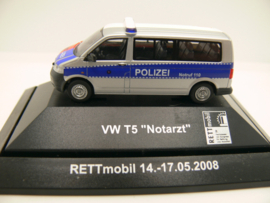 Rietze 1:87 H0 Polizei / Notarzt VW T5  Rettmobil 2008 uitgave ovp