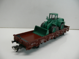 Märklin H0 Goederenwagon Flachwagen met Wiking bulldozer Schwarz   DB wisselstroom ovp 46972