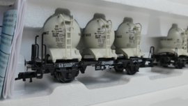 Roco H0 goederenwagon Behältertragwagen Silocontainer Set Von Haus zu Haus DB ovp 46520