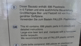 Faller H0 1:87 bouwdoos feesttent Reinhard Kunz Getränkvertrieb Zeitverleih met echt zeildoek ovp 195329