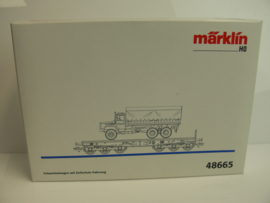 Marklin H0  goederenwagen Zwaarlastwagen met vrachtwagen Herpa Iveco Civilschutz  DB ovp 48665