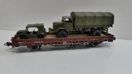 Roco H0 Goederenwagon Schwenkrungenwagen KS 56 DB, beladen met  5t MAN + DKW Munga ovp 67806 Wisselstroom