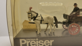 Preiser 1:87 koets met paardenspan en figuur ovp 452