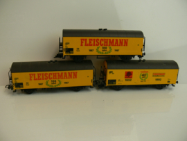 Fleischmann H0 Goederenwagons met opdruk: 40 Jahre Spur H0 + 100 Jahre Fleischmann DB