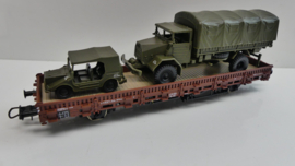 Roco H0 Goederenwagon Schwenkrungenwagen KS 56 DB, beladen met  5t MAN + DKW Munga ovp 67806 Wisselstroom
