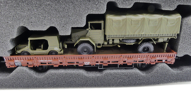Roco H0 Goederenwagon Schwenkrungenwagen KS 56 DB, beladen met  5t MAN + DKW Munga ovp 67806 Wisselstroom