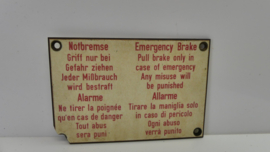 Orgineel Bordje: Wagon: (Abteilschild) Deutschen Reichsbahn Notbremse