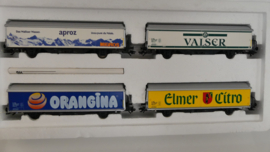 Märklin  H0 1:87  Goederenwagenset Schiebewandwagen Hbils Reclame wagons Aproz, Valser, Orangina Elmer Citro - SBB-CFF  ovp 4784