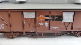 Roco H0  goederenwagon gesloten GBS MZ DR Motorräder aus Zschopau  ovp 46743