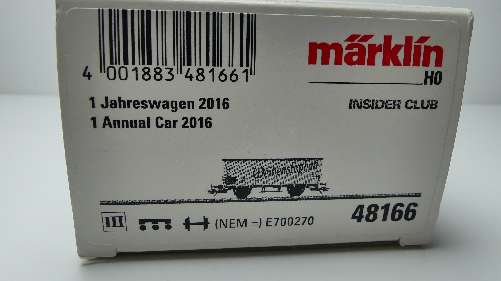 Märklin H0 Goederenwagon insider jaarwagen 2016 Insider Club Weihenstephan DB  ovp 48166