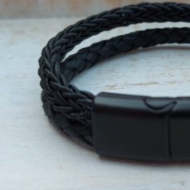 Zwart leren armband "Marc"