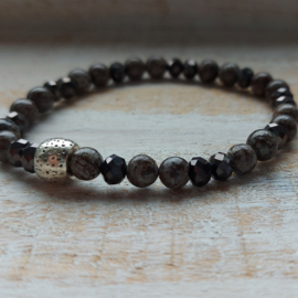 Natuurstenen armband | Obsidiaan 6 mm met glasfacetkralen