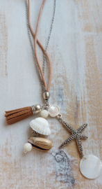 Lange beige leren ketting 'Sea and Sand'