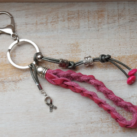 Pink Ribbon sleutelhanger leer