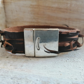 Bruin leren armband met schaafkrullen "Raw"