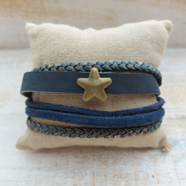 Donkerblauwe armband met bronskleurige ster "Philou"