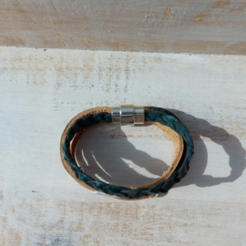 Armband uit naturel leer gecombineerd met donkergroen "Olga"