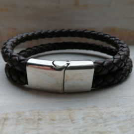 Donkerbruine leren armband "Jelle"