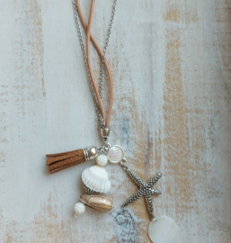 Lange beige leren ketting 'Sea and Sand'