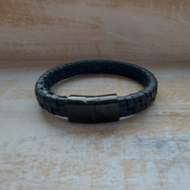 Zwart leren armband 'Youri'