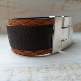 Brede armband in donkerbruin en oranjebruin