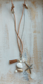 Lange beige leren ketting 'Sea and Sand'