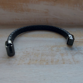 Zwart leren armband 'Youri'