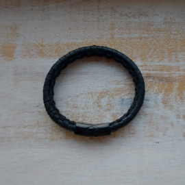 Zwart leren armband 'Youri'