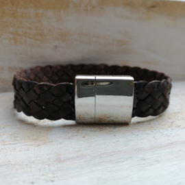 Bruine gevlochten armband met RVS sluiting