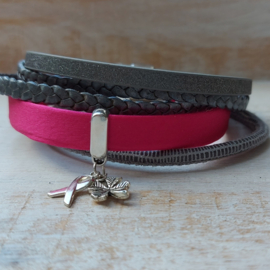 Pink Ribbon armband van leer | 2025.3
