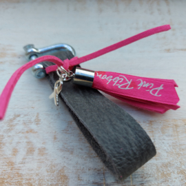 Pink Ribbon leren sleutelhanger