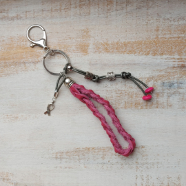 Pink Ribbon sleutelhanger leer