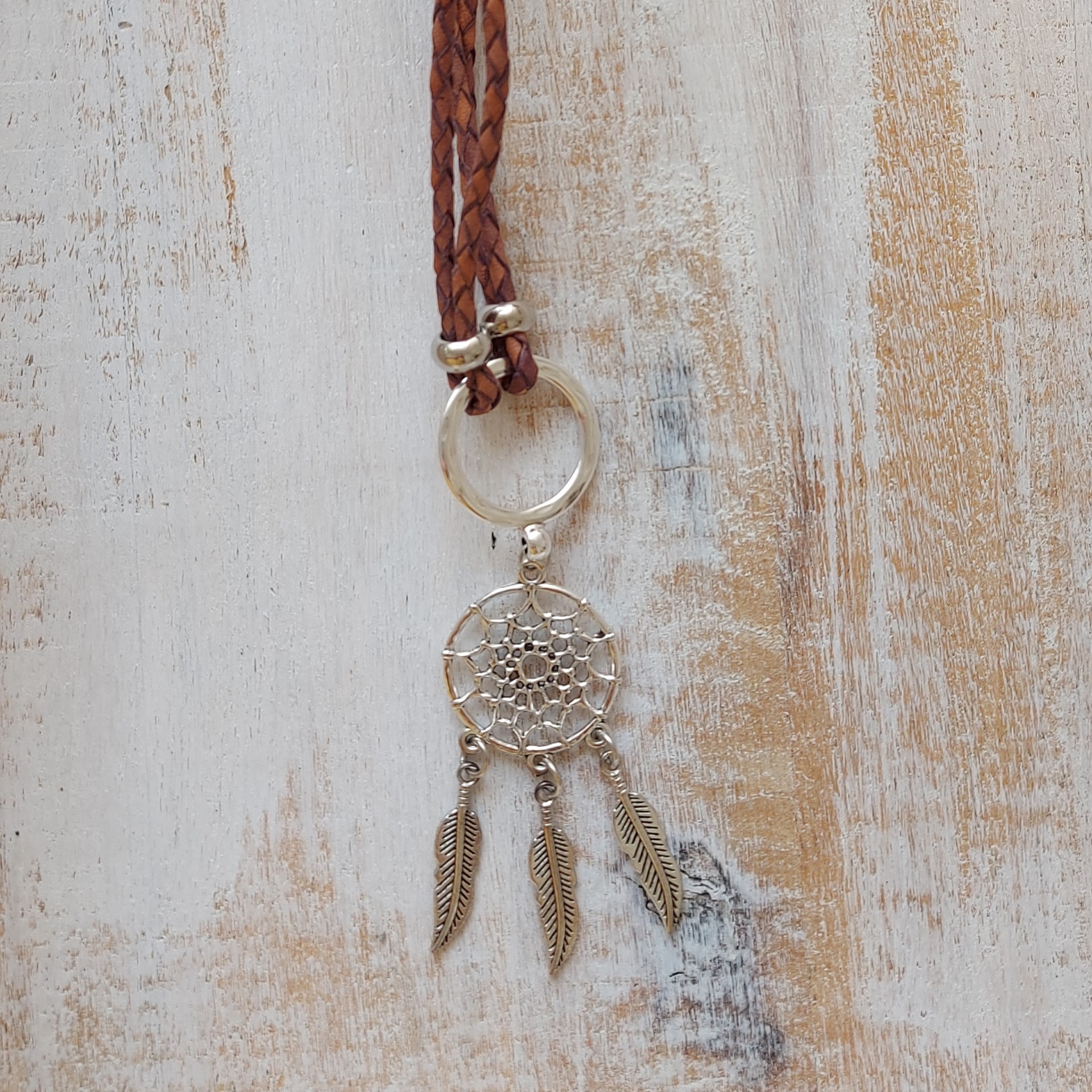 Lange bruine leren ketting "Dreamcatcher"