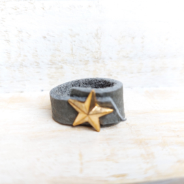 Grijs leren ring met gouden ster