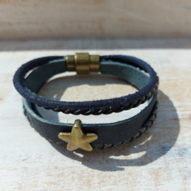 Donkerblauwe armband met bronskleurige ster "Philou"