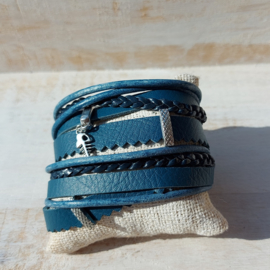 Petrolblauwe leren wikkelarmband 'Kristy'