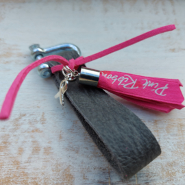 Pink Ribbon leren sleutelhanger