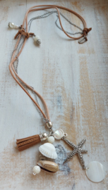 Lange beige leren ketting 'Sea and Sand'