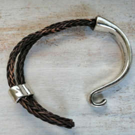 Half metalen armband met bruin gevlochten leer 'Castor'