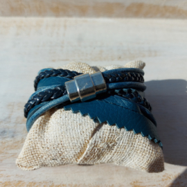 Petrolblauwe leren wikkelarmband 'Kristy'