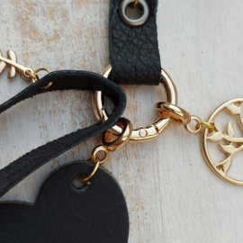 Lange leren ketting zwart met ring en te wisselen hangers